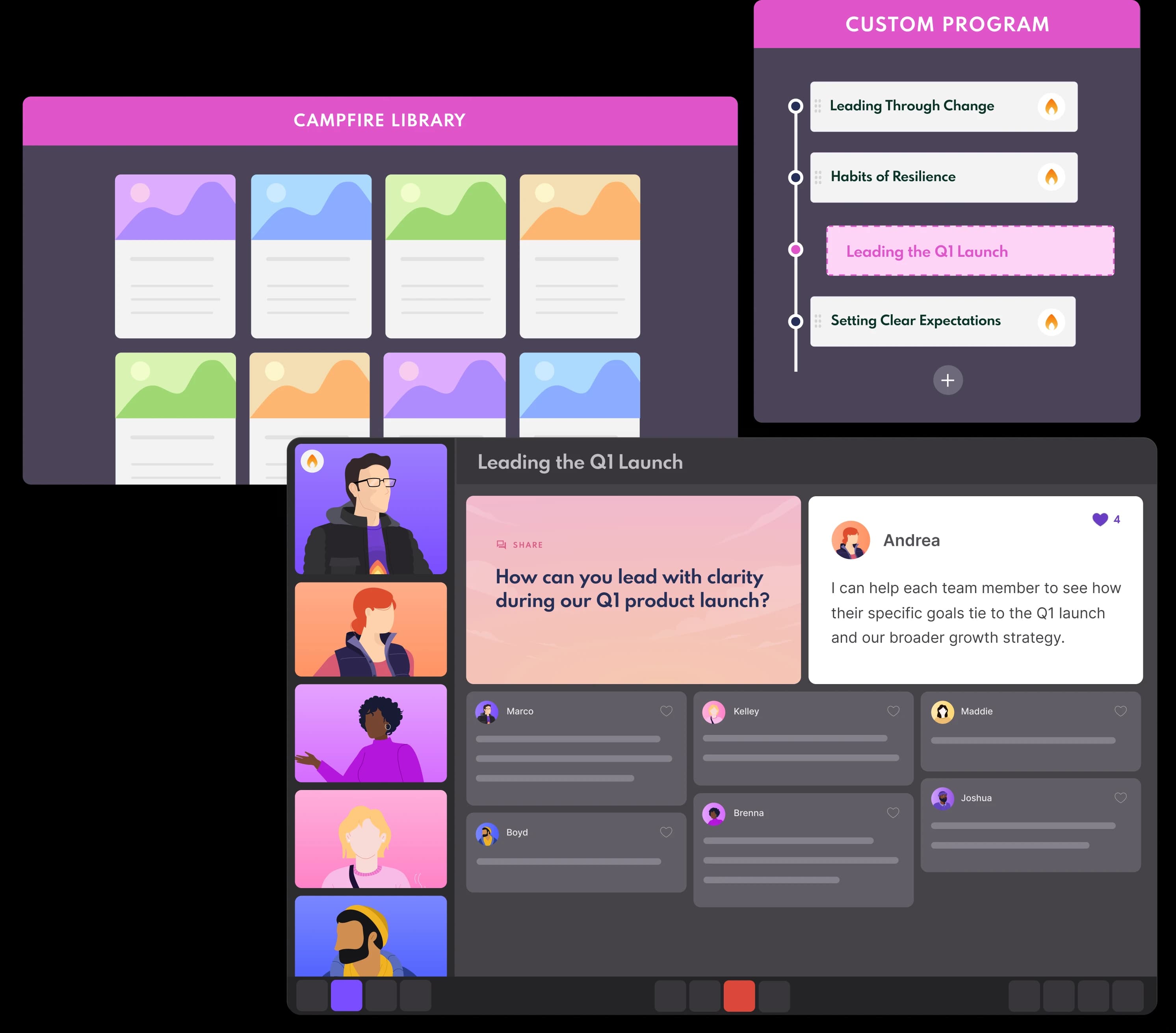 Campfire platform — content library with leadership sessions